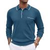 imageCOOFANDY Mens Knit Polo Long Sleeve Collared Sweater Polo Business Casual Polos with PocketDark Blue