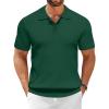 imageCOOFANDY Mens Knit Polo Shirts Short Sleeve Ribbed Knitted Shirt Summer Lightweight Casual Golf ShirtsDeep Green
