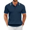 imageCOOFANDY Mens Knit Polo Shirts Short Sleeve Ribbed Knitted Shirt Summer Lightweight Casual Golf ShirtsNavy Bluewhite