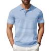 imageCOOFANDY Mens Knit Polo Shirts Short Sleeve Striped Golf Polo Shirts Lightweight Casual Collared T ShirtLight Blue White Stripes