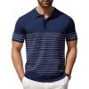 imageCOOFANDY Mens Knit Polo Shirts Short Sleeve Striped Golf Polo Shirts Lightweight Casual Collared T ShirtNavy Blue Grey Stripes