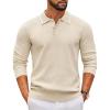 imageCOOFANDY Mens Knit Polo Sweater Casual Long Sleeve Polo Sweater Lightweight Button Down Golf Pullover SweatersBeige