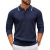 imageCOOFANDY Mens Knit Polo Sweater Casual Long Sleeve Polo Sweater Lightweight Button Down Golf Pullover SweatersMidnight Blue