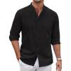 imageCOOFANDY Mens Long Sleeve Cotton Shirts Band Collar Button Down Shirts Oxford Dress ShirtsBlack