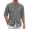 imageCOOFANDY Mens Long Sleeve Cotton Shirts Band Collar Button Down Shirts Oxford Dress ShirtsDark Grey