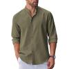 imageCOOFANDY Mens Long Sleeve Oxford Dress Shirts Chambray Button Down Shirt Casual Band Collar ShirtsArmy Green