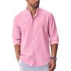 imageCOOFANDY Mens Long Sleeve Oxford Dress Shirts Chambray Button Down Shirt Casual Band Collar ShirtsPink