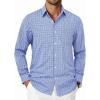imageCOOFANDY Mens Plaid Button Down Shirt Cotton Long Sleeves Shirt Casual Dress ShirtSky Blue Gingham