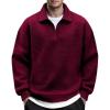 imageCOOFANDY Mens Quarter Zip Pullover Long Sleeve Quilted Sweatshirt Casual Waffle Sweaters Polo with PocketDark Red