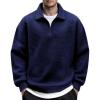 imageCOOFANDY Mens Quarter Zip Pullover Long Sleeve Quilted Sweatshirt Casual Waffle Sweaters Polo with PocketDeep Blue