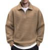 imageCOOFANDY Mens Quarter Zip Pullover Long Sleeve Quilted Sweatshirt Casual Waffle Sweaters Polo with PocketKhaki