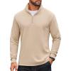imageCOOFANDY Mens Quarter Zip Pullover Mock Neck Quilted Sweatshirt Lightweight Slim Fit Casual Long Sleeve Polo ShirtLight Khaki