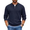 imageCOOFANDY Mens Quarter Zip Pullover Slim Fit Knit Sweater Lightweight Mock Neck Casual SweatersNavy Blue