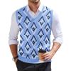 imageCOOFANDY Mens Sweater Vest V Neck Sleeveless Sweater Slim Fit Casual Knitted Pullover SweaterArgyle Blue