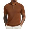 imageCOOFANDY Mens Textured Knit Polo Shirts Zipper Polo Shirts Short Sleeve Casual Lightweight Golf ShirtLight Brown