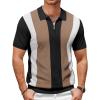 imageCOOFANDY Mens Textured Knit Polo Shirts Zipper Polo Shirts Short Sleeve Casual Lightweight Golf ShirtStripes  Black  Khaki