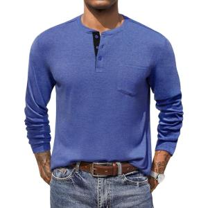 imageCOOFANDY Men Long Sleeve Henley TShirs Casual Basic Lightweight Fashion Shirts Soild Tees with PocketsDeep Blue