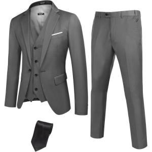 imageCOOFANDY Mens 3 Piece Suits One Button Blazer Jacket Slim Fit Vest Suit Pant with Tie