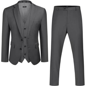 imageCOOFANDY Mens 3 Pieces Slim Fit Suits Classic Solid Jacket Vest Pants Two Button Blazer for Business Wedding Party