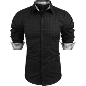 imageCOOFANDY Mens Business Dress Shirt Long Sleeve Slim Fit Casual Button Down Shirt02black  Windowpane