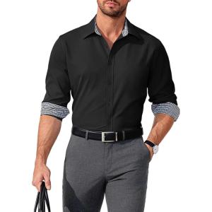 imageCOOFANDY Mens Business Dress Shirt Long Sleeve Slim Fit Casual Button Down Shirt03black Solid