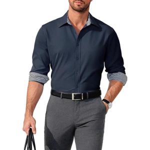 imageCOOFANDY Mens Business Dress Shirt Long Sleeve Slim Fit Casual Button Down Shirt03dark Blue Solid