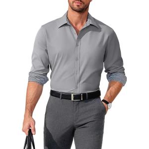 imageCOOFANDY Mens Business Dress Shirt Long Sleeve Slim Fit Casual Button Down Shirt03light Grey Solid