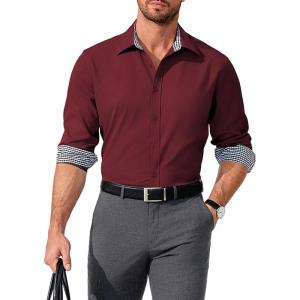imageCOOFANDY Mens Business Dress Shirt Long Sleeve Slim Fit Casual Button Down Shirt03wine Red Solid