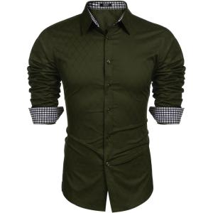 imageCOOFANDY Mens Business Dress Shirt Long Sleeve Slim Fit Casual Button Down ShirtArmy Green