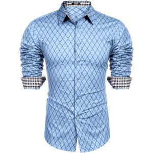 imageCOOFANDY Mens Business Dress Shirt Long Sleeve Slim Fit Casual Button Down ShirtBlue