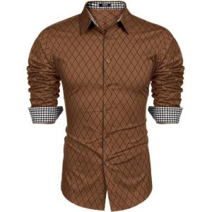 imageCOOFANDY Mens Business Dress Shirt Long Sleeve Slim Fit Casual Button Down ShirtBrown