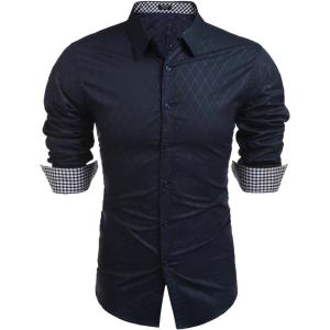 imageCOOFANDY Mens Business Dress Shirt Long Sleeve Slim Fit Casual Button Down ShirtDark Blue