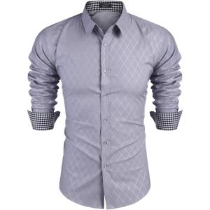 imageCOOFANDY Mens Business Dress Shirt Long Sleeve Slim Fit Casual Button Down ShirtLight Grey