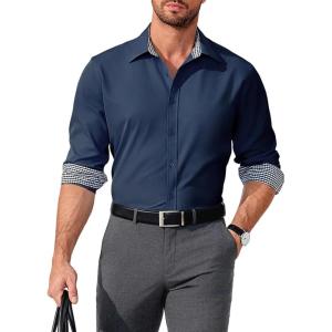 imageCOOFANDY Mens Business Dress Shirt Long Sleeve Slim Fit Casual Button Down ShirtNavy Blue Solid