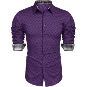 imageCOOFANDY Mens Business Dress Shirt Long Sleeve Slim Fit Casual Button Down ShirtPurple