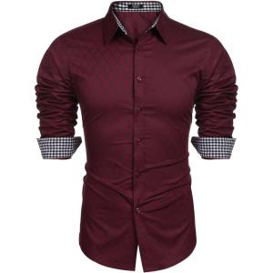 imageCOOFANDY Mens Business Dress Shirt Long Sleeve Slim Fit Casual Button Down ShirtWine Red