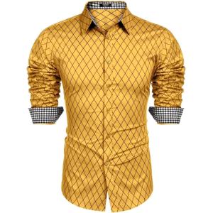 imageCOOFANDY Mens Business Dress Shirt Long Sleeve Slim Fit Casual Button Down ShirtYellow