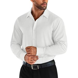 imageCOOFANDY Mens Business Dress Shirts Wrinkle Free Long Sleeve Regular Fit Dress Shirt Textured Casual Button Down ShirtsAwhite