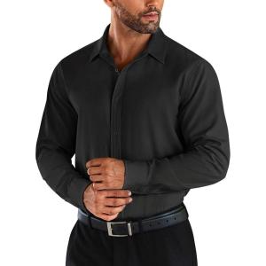 imageCOOFANDY Mens Business Dress Shirts Wrinkle Free Long Sleeve Regular Fit Dress Shirt Textured Casual Button Down ShirtsBlack