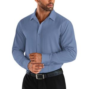 imageCOOFANDY Mens Business Dress Shirts Wrinkle Free Long Sleeve Regular Fit Dress Shirt Textured Casual Button Down ShirtsBlue