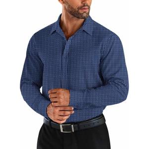 imageCOOFANDY Mens Business Dress Shirts Wrinkle Free Long Sleeve Regular Fit Dress Shirt Textured Casual Button Down ShirtsBlue Patterns