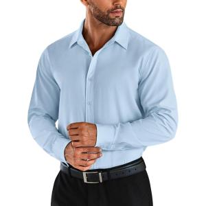 imageCOOFANDY Mens Business Dress Shirts Wrinkle Free Long Sleeve Regular Fit Dress Shirt Textured Casual Button Down ShirtsClear Blue