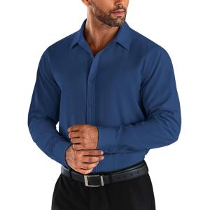 imageCOOFANDY Mens Business Dress Shirts Wrinkle Free Long Sleeve Regular Fit Dress Shirt Textured Casual Button Down ShirtsDeep Blue