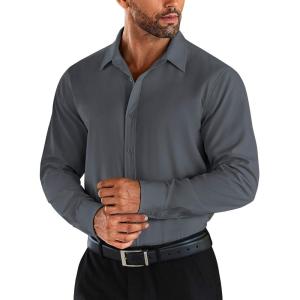 imageCOOFANDY Mens Business Dress Shirts Wrinkle Free Long Sleeve Regular Fit Dress Shirt Textured Casual Button Down ShirtsGrey
