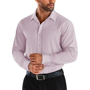 imageCOOFANDY Mens Business Dress Shirts Wrinkle Free Long Sleeve Regular Fit Dress Shirt Textured Casual Button Down ShirtsLavender