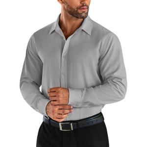 imageCOOFANDY Mens Business Dress Shirts Wrinkle Free Long Sleeve Regular Fit Dress Shirt Textured Casual Button Down ShirtsLight Grey