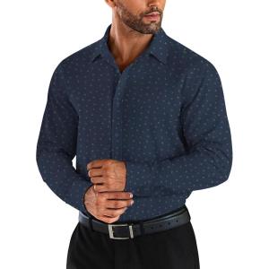 imageCOOFANDY Mens Business Dress Shirts Wrinkle Free Long Sleeve Regular Fit Dress Shirt Textured Casual Button Down ShirtsNavy Anchor