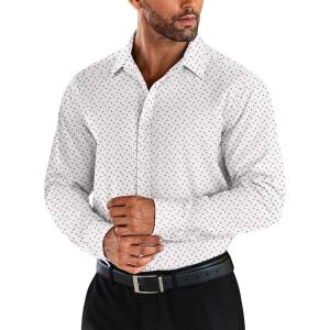 imageCOOFANDY Mens Business Dress Shirts Wrinkle Free Long Sleeve Regular Fit Dress Shirt Textured Casual Button Down ShirtsWhite Printedgeometric Patterns