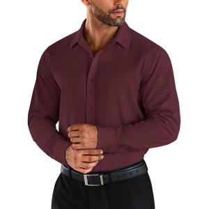 imageCOOFANDY Mens Business Dress Shirts Wrinkle Free Long Sleeve Regular Fit Dress Shirt Textured Casual Button Down ShirtsWine Red