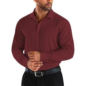 imageCOOFANDY Mens Business Dress Shirts Wrinkle Free Long Sleeve Regular Fit Dress Shirt Textured Casual Button Down ShirtsWine Red White Polka Dots